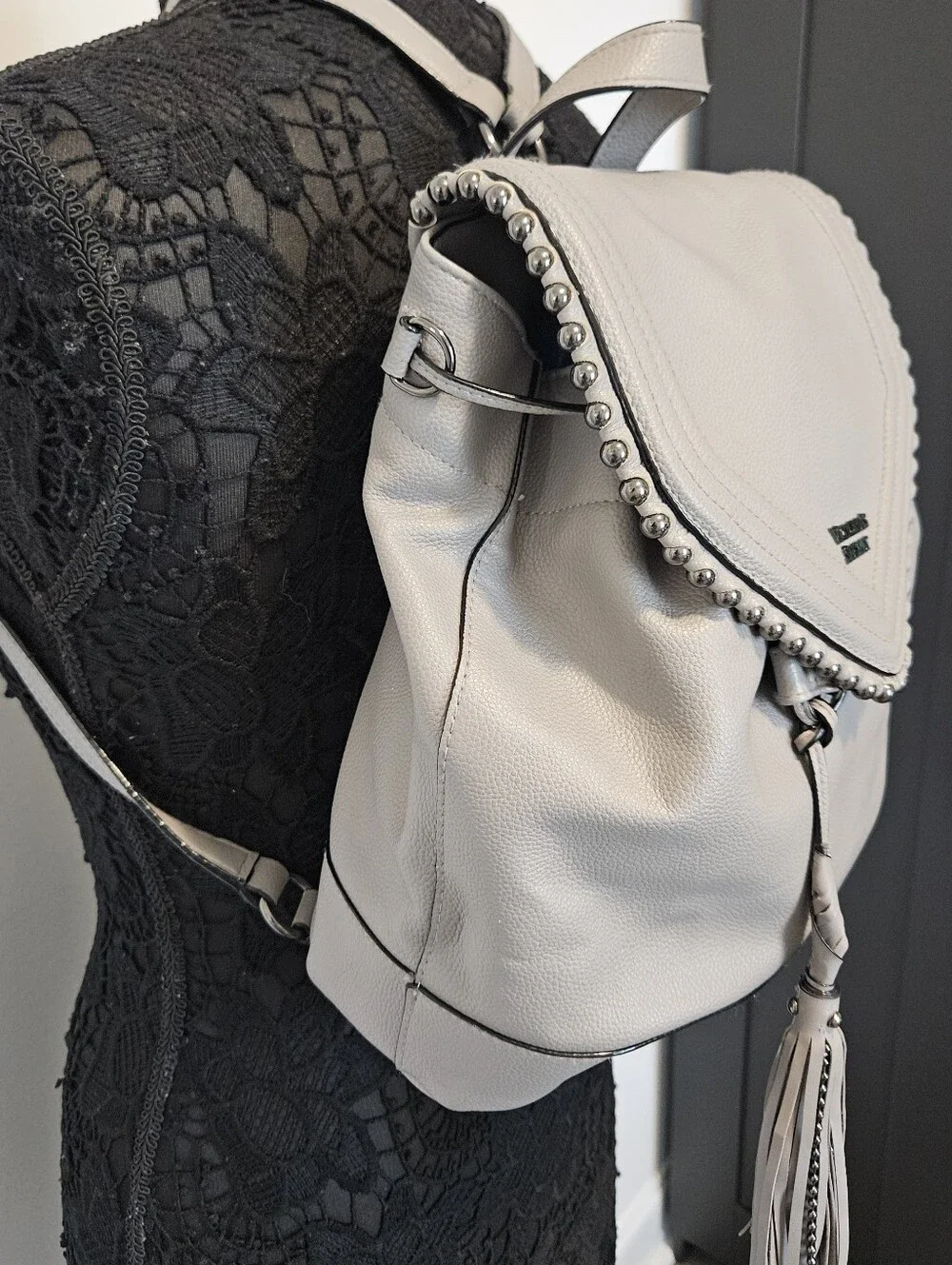 Victoria's Secret Faux‎ Leather Backpack Gray Bag Snap Pocket Limited Edition